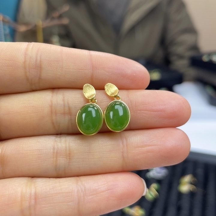 和田玉银S925镶嵌耳饰