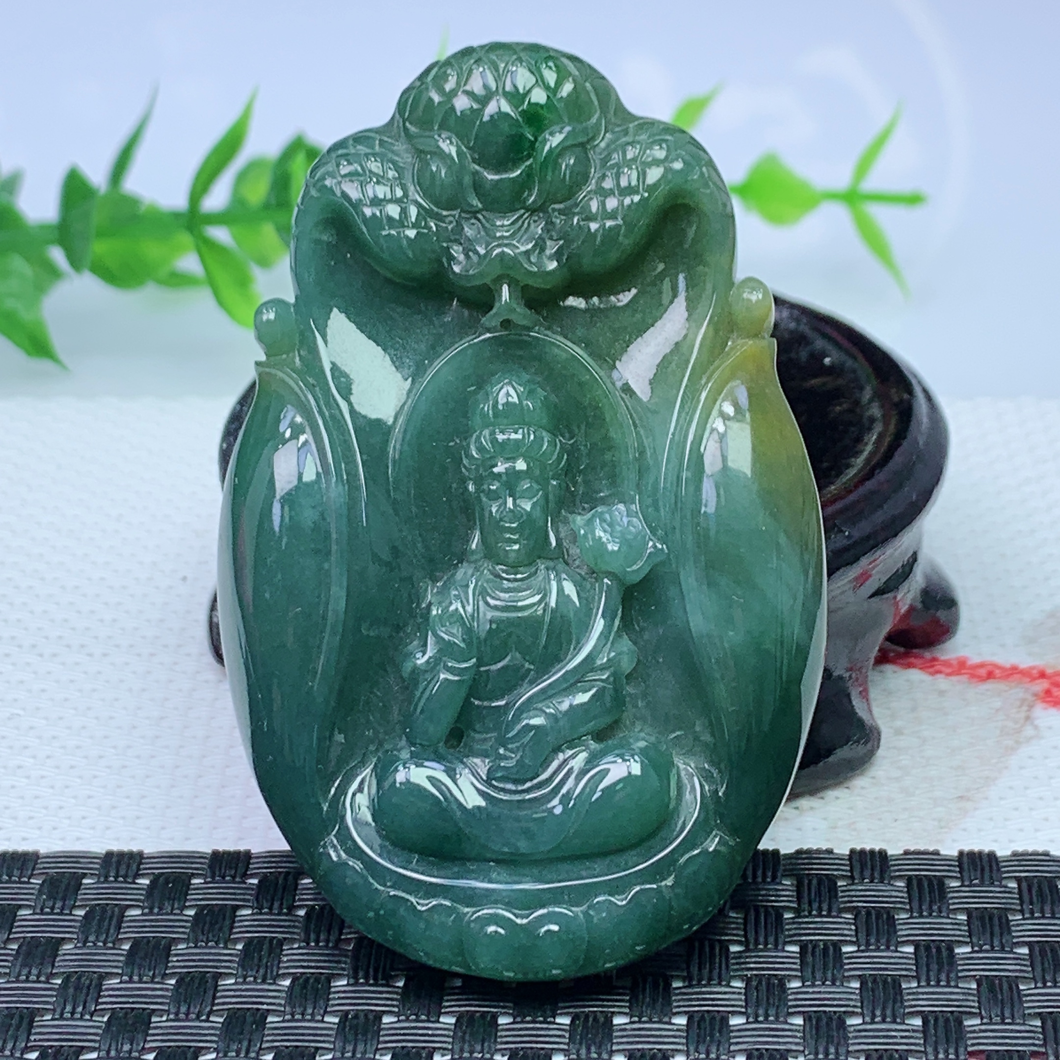 天然A货翡翠 蓝水神龙护主吊坠 尺寸；69*45*8.7mm