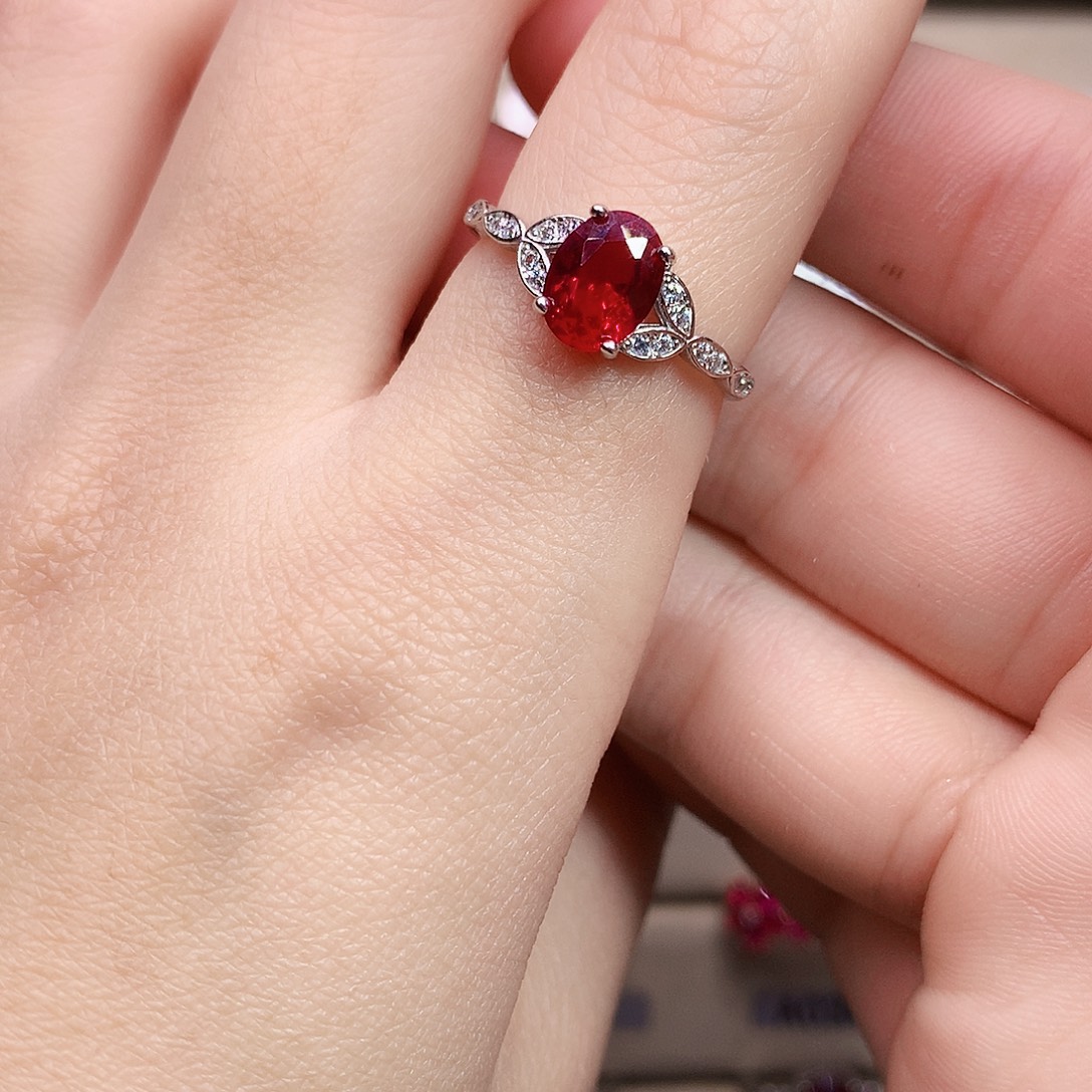 戒指红宝石银S925镶嵌