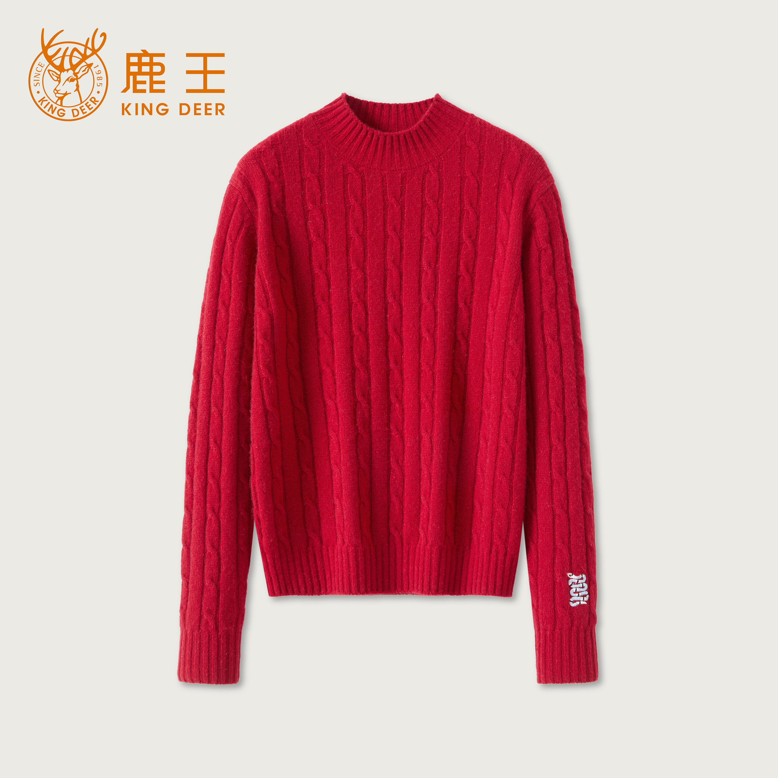 King Deer/鹿王25新款休闲宽松针织纯色长袖圆领羊绒衫L804386