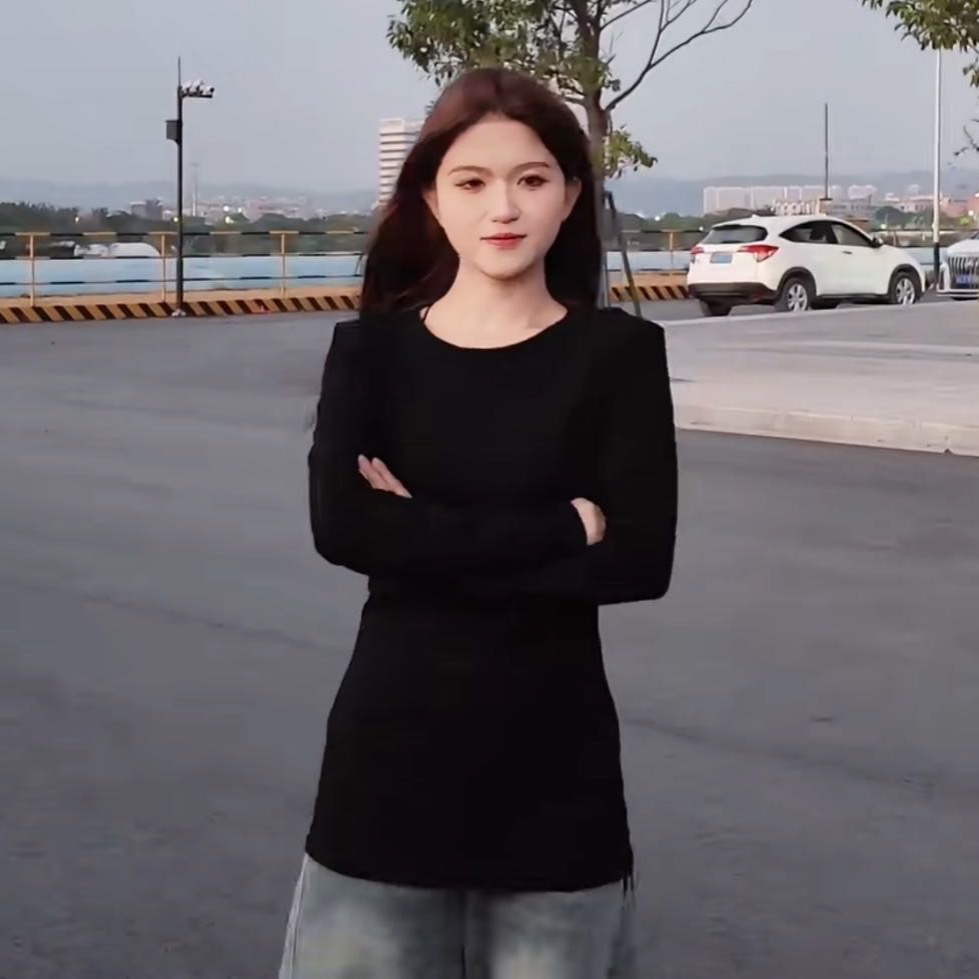 YOO[基础款]内搭遮屁股磨毛修身上衣887一