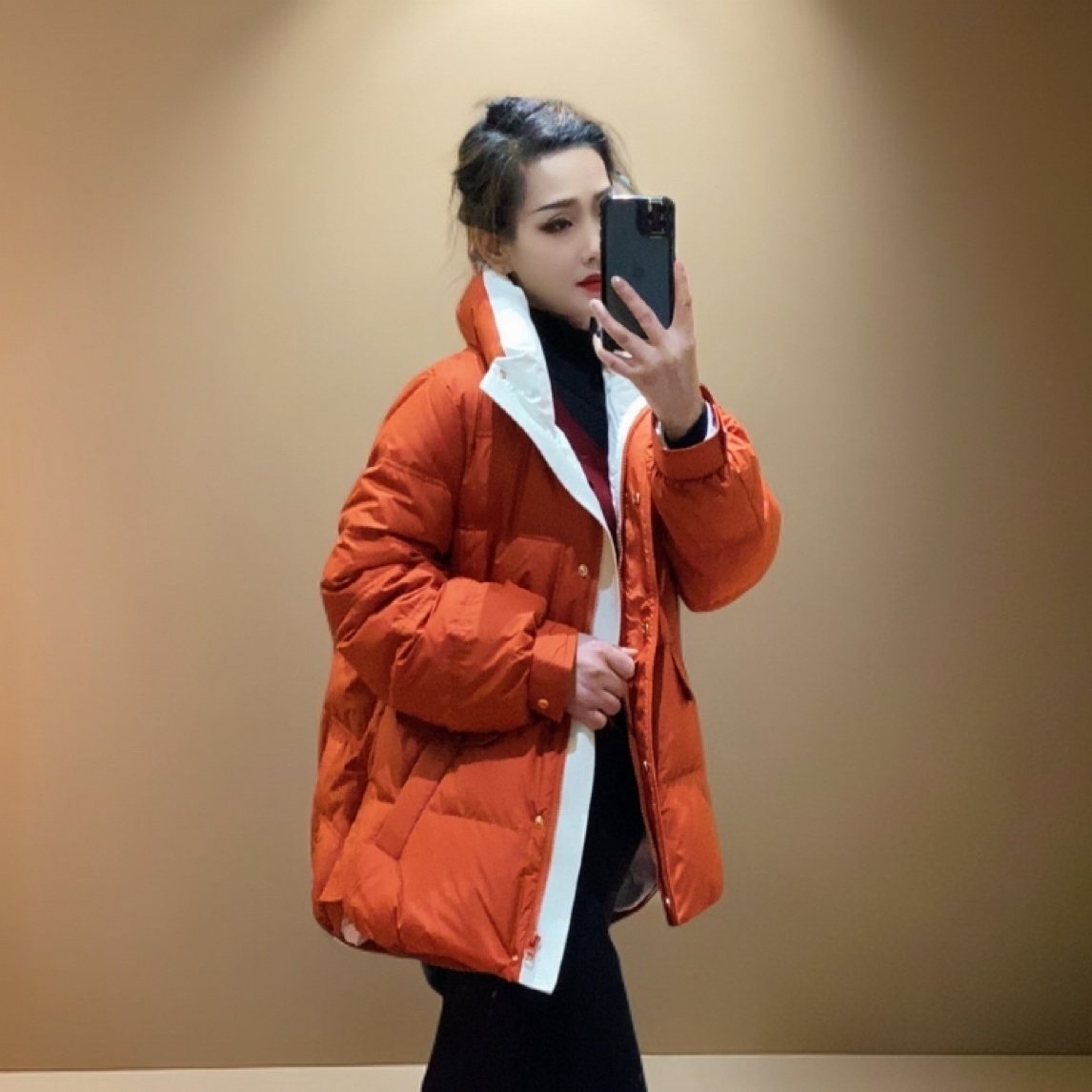 冬季新款时尚休闲女士中长款加厚保暖拼接格子羽绒服【专享】