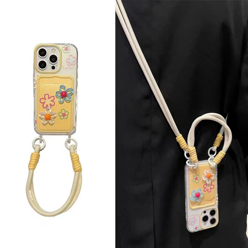 满屏线条花朵挂绳适用苹果16Pro手机壳/华为/OPPO/VIVO/小米女壳