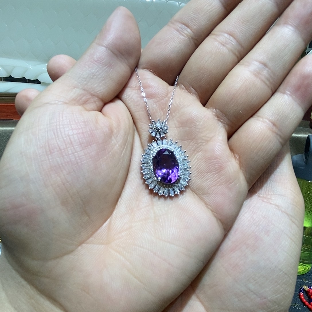 紫晶颈饰银S925镶嵌天然紫水晶吊坠