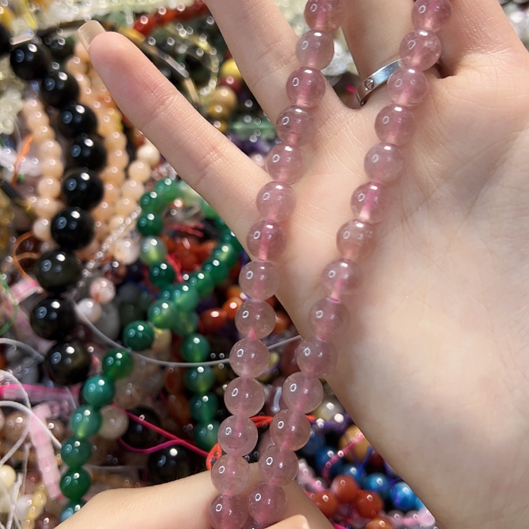 玛瑙/玉髓未镶嵌珠宝半成品粉草莓晶卡8一条