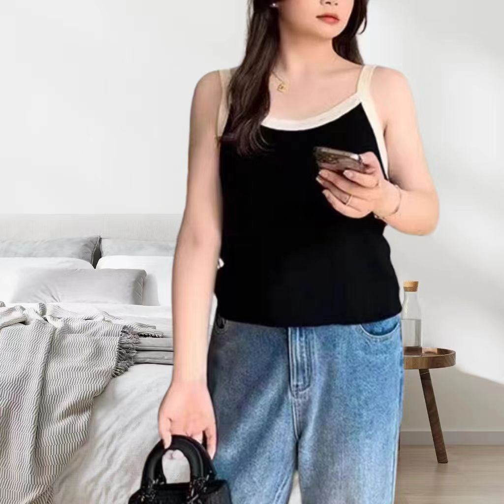 韩版80-200斤大码女装胖妹妹mm百搭显瘦遮肚子打底工字吊带背心女