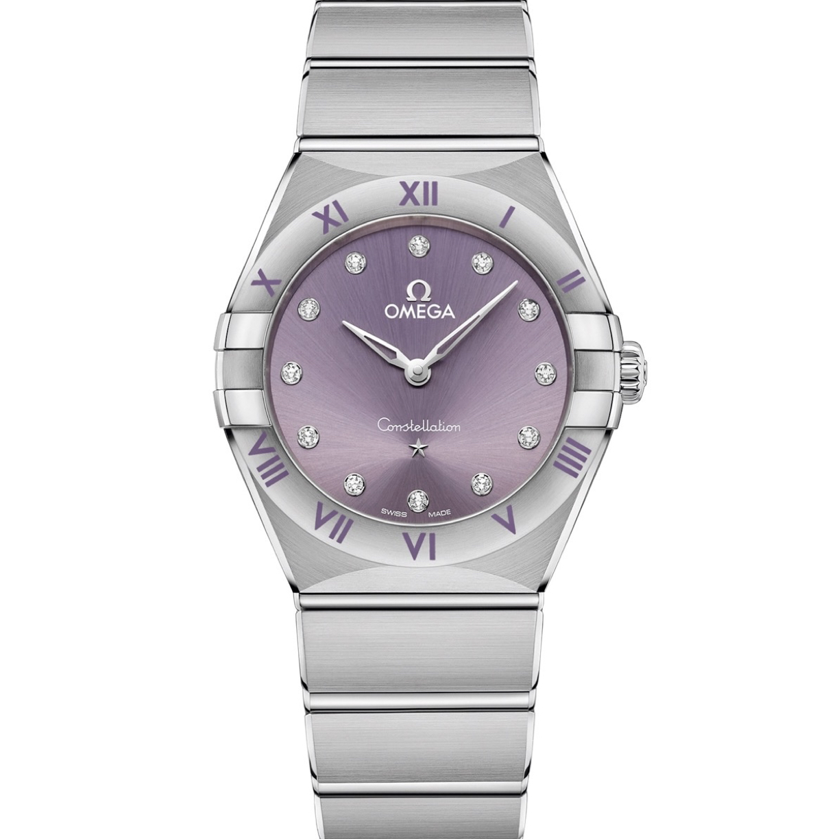 未使用 Omega/欧米茄 星座系列/女表/28mm/紫罗兰/钻刻