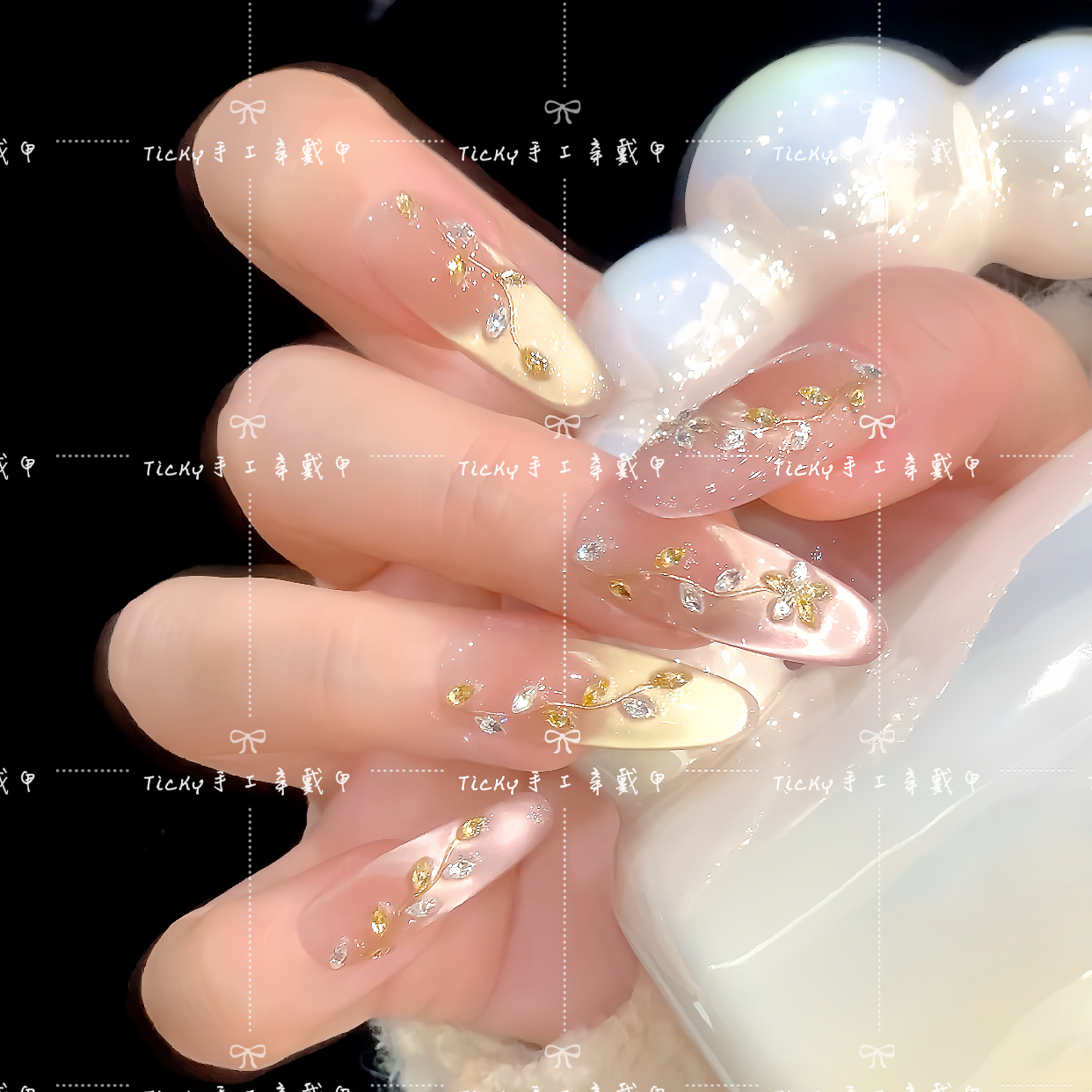 【金粉世家】纯手工鸳鸯可拆卸持久使用的穿戴式美甲贴片尽显气质