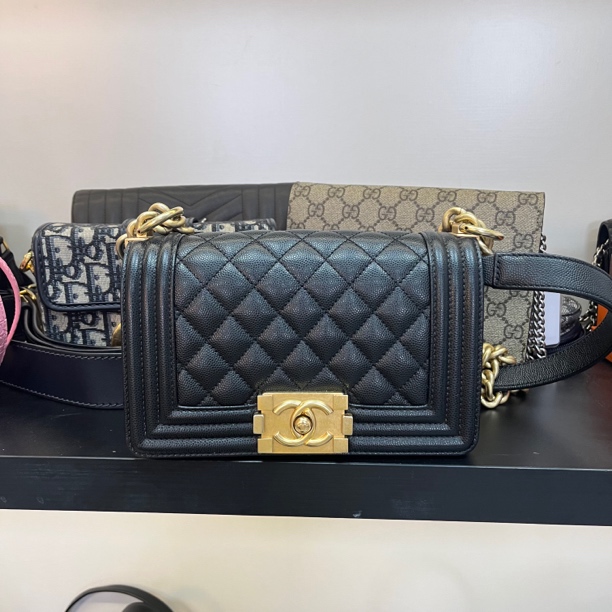 99新 Chanel/香奈儿 黑金小号leboy单肩斜挎包