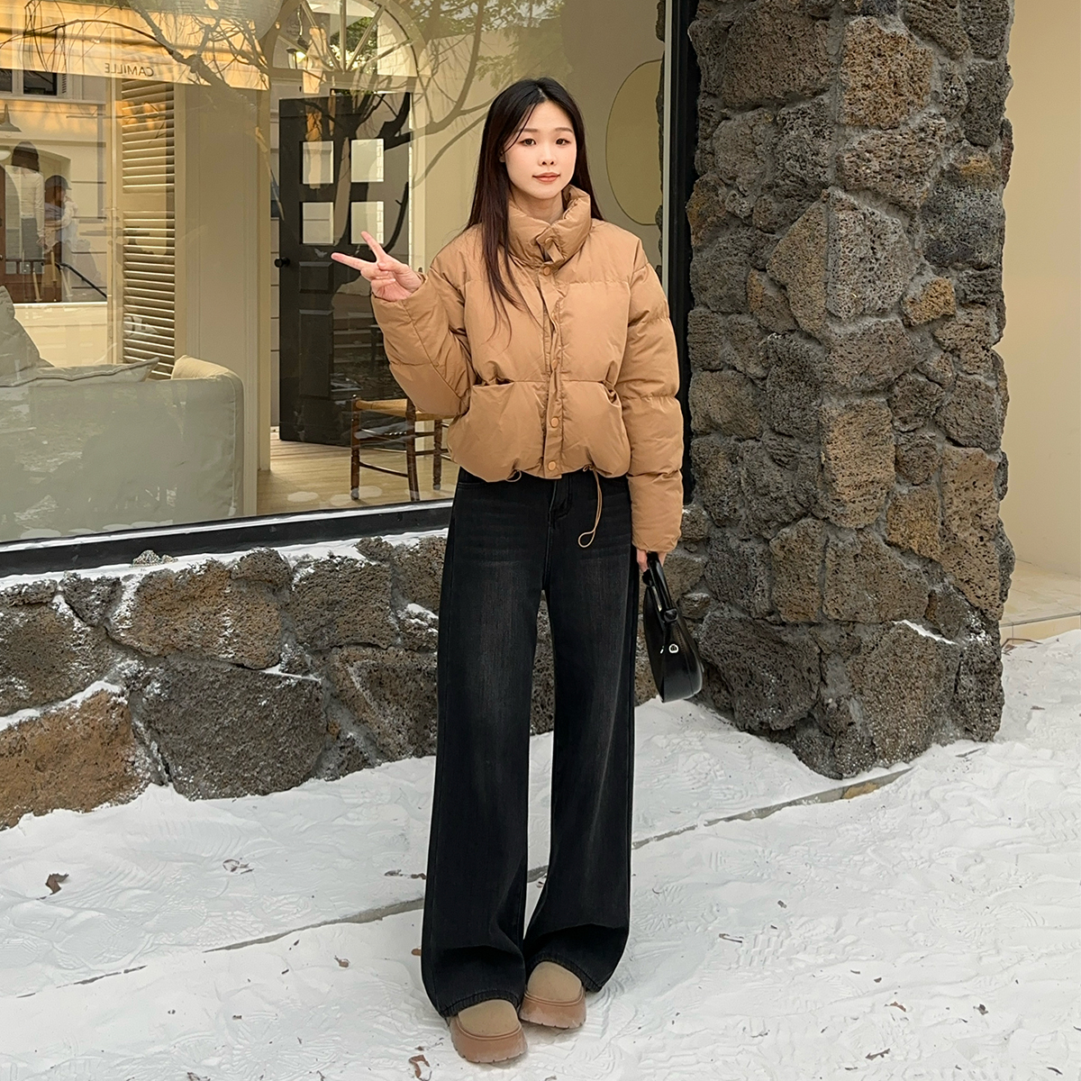 黑灰高腰阔腿牛仔裤女2025春夏新款高街宽松显瘦百搭直筒拖地长裤