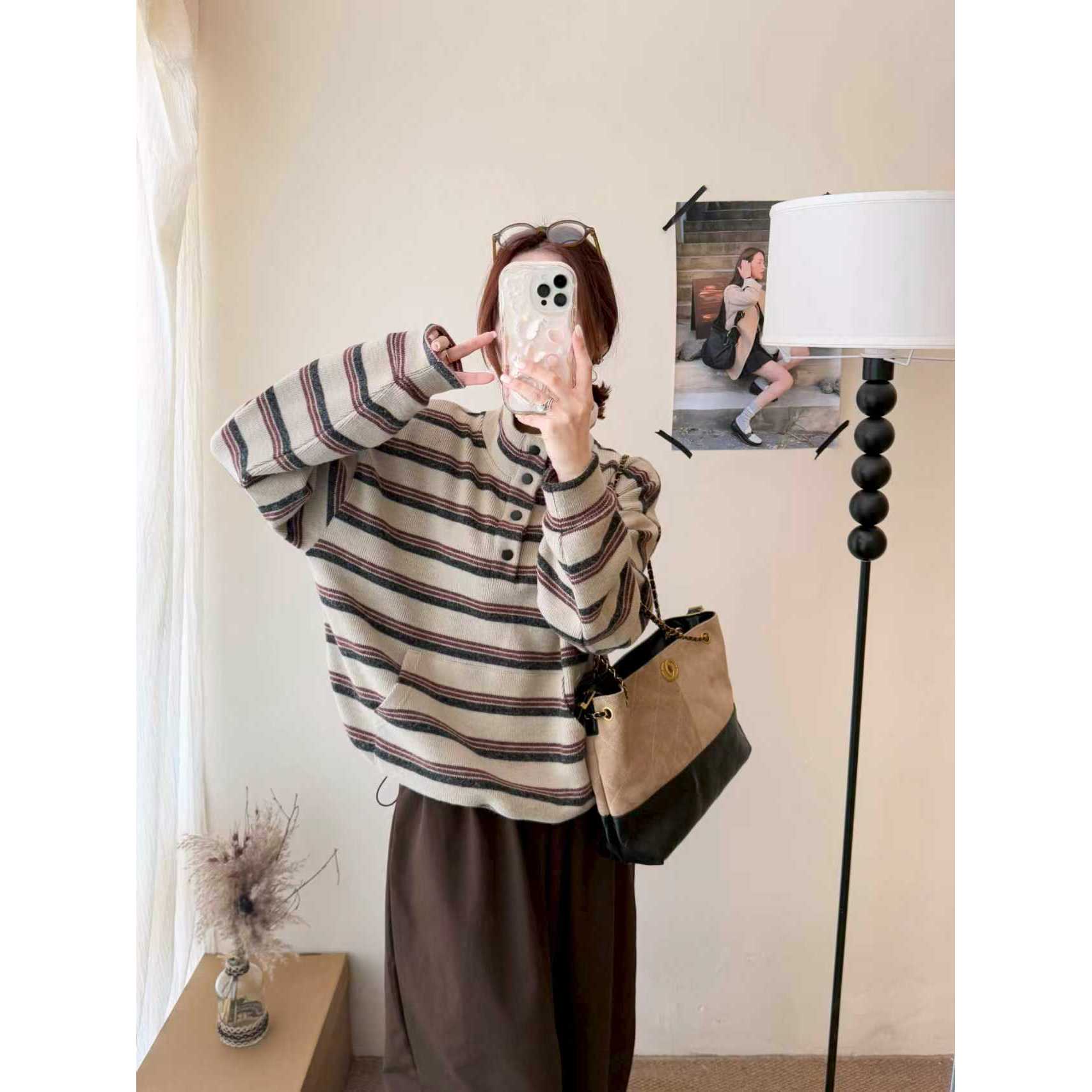 【羊毛&暖调复古肌理毛衣】复古松弛肌理感百搭落肩袖毛衣021