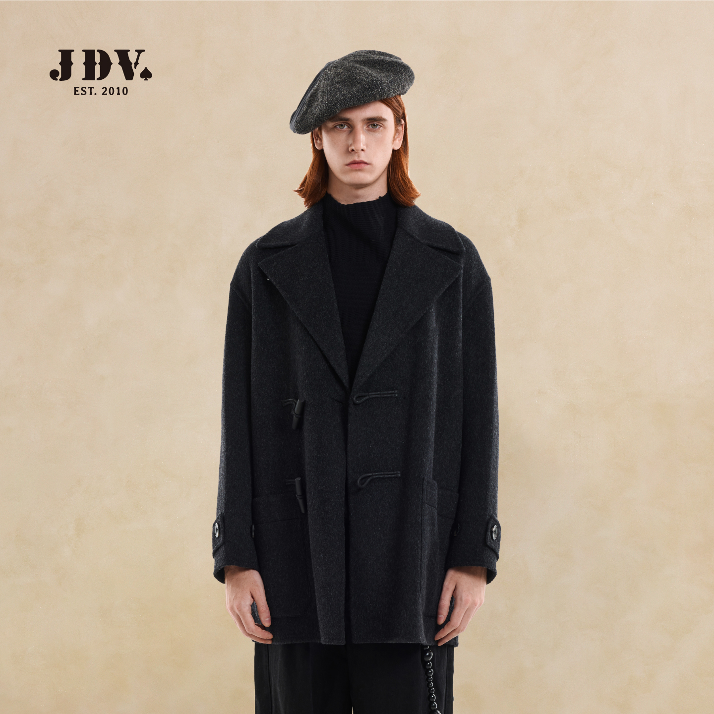 J.D.V秋冬新款商场同款男老钱风宽松绵羊毛中长款毛呢外套WCO5863