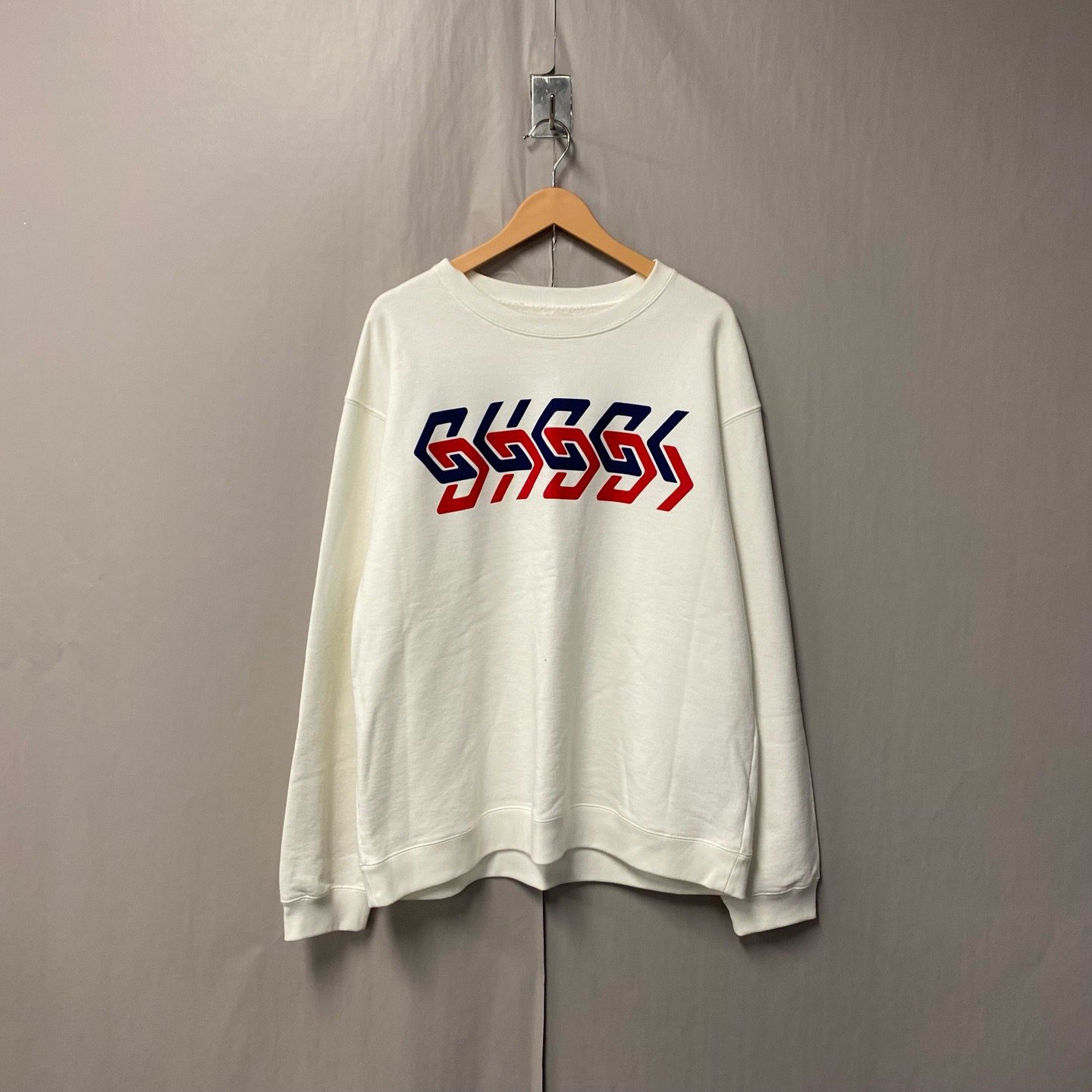 99新 GUCCI/古驰 象牙白镜面字母印花卫衣 L码 #7581