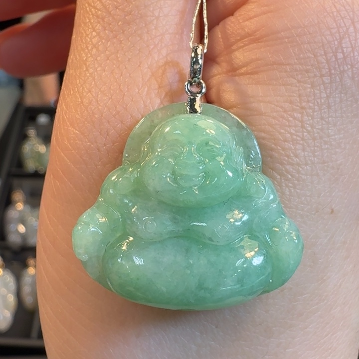 翡翠挂件18K金镶嵌佛公