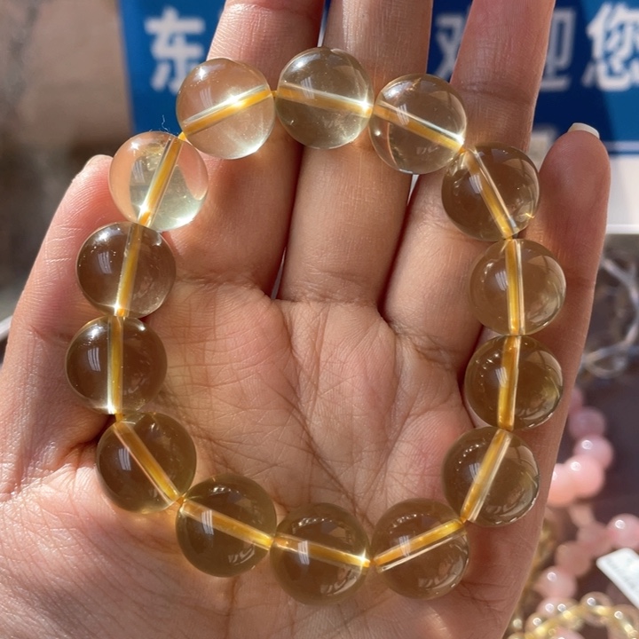 水晶手串未镶嵌纯净体黄水晶双A
