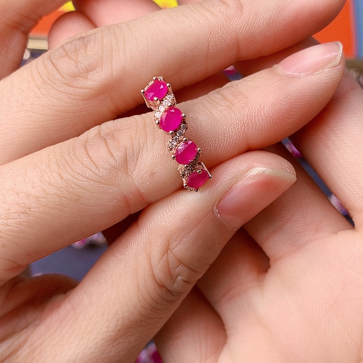 红宝石戒指银S925镶嵌