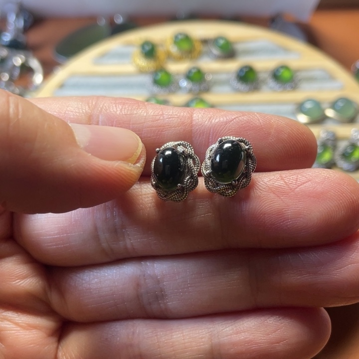 蛇纹石玉银S925镶嵌戒指