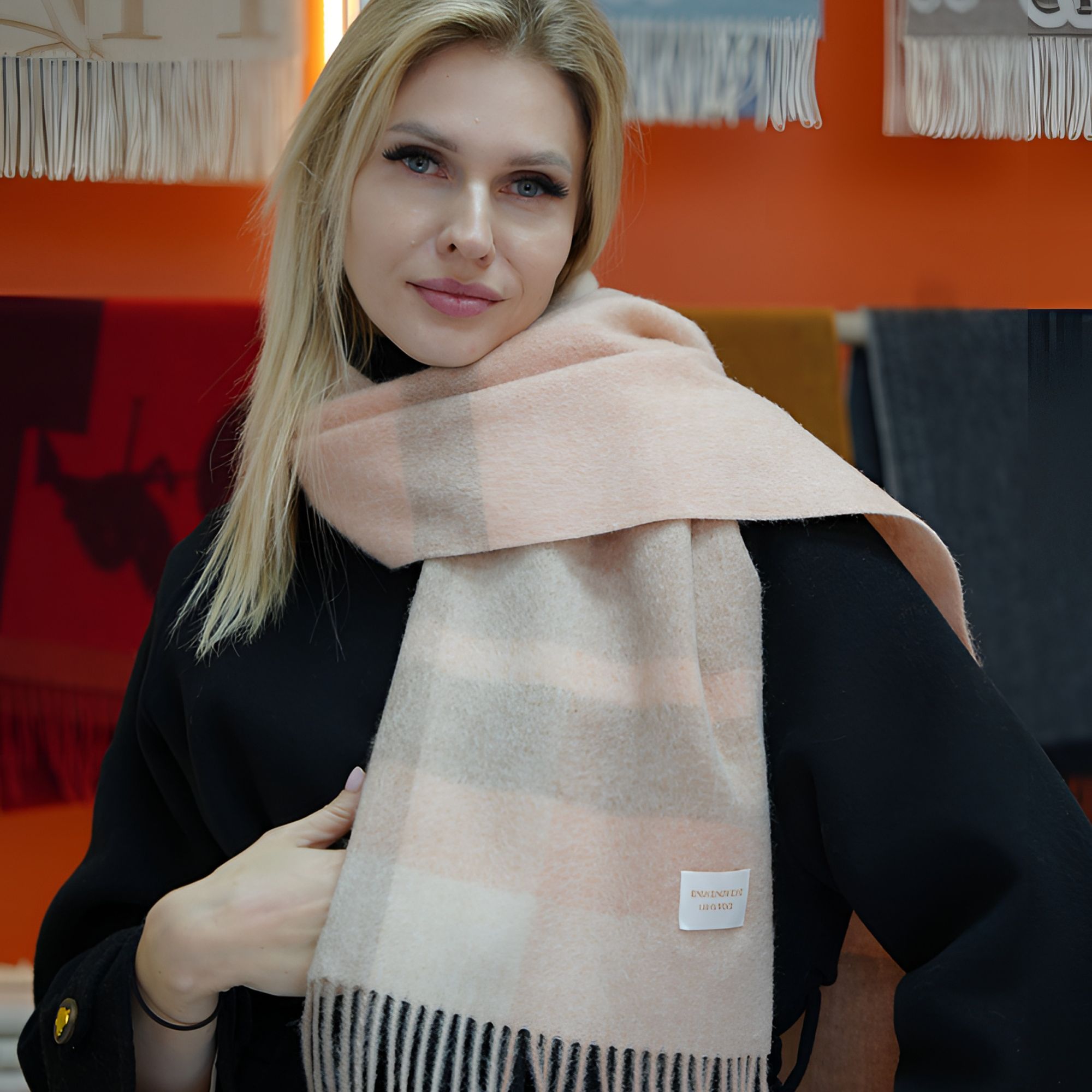 【蜜桃粉格】澳洲100纯羊毛格子围巾秋冬韩版百搭情侣保暖围脖披肩