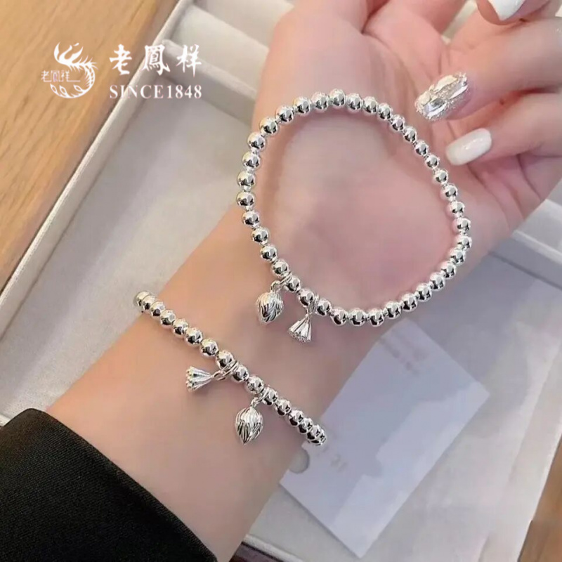 老鳳詳两世欢足银手链莲蓬转运珠简约轻奢足银手绳情人节送女友