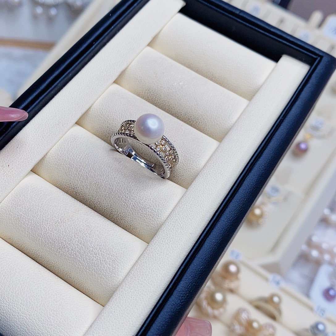 戒指银S925镶嵌淡水珍珠