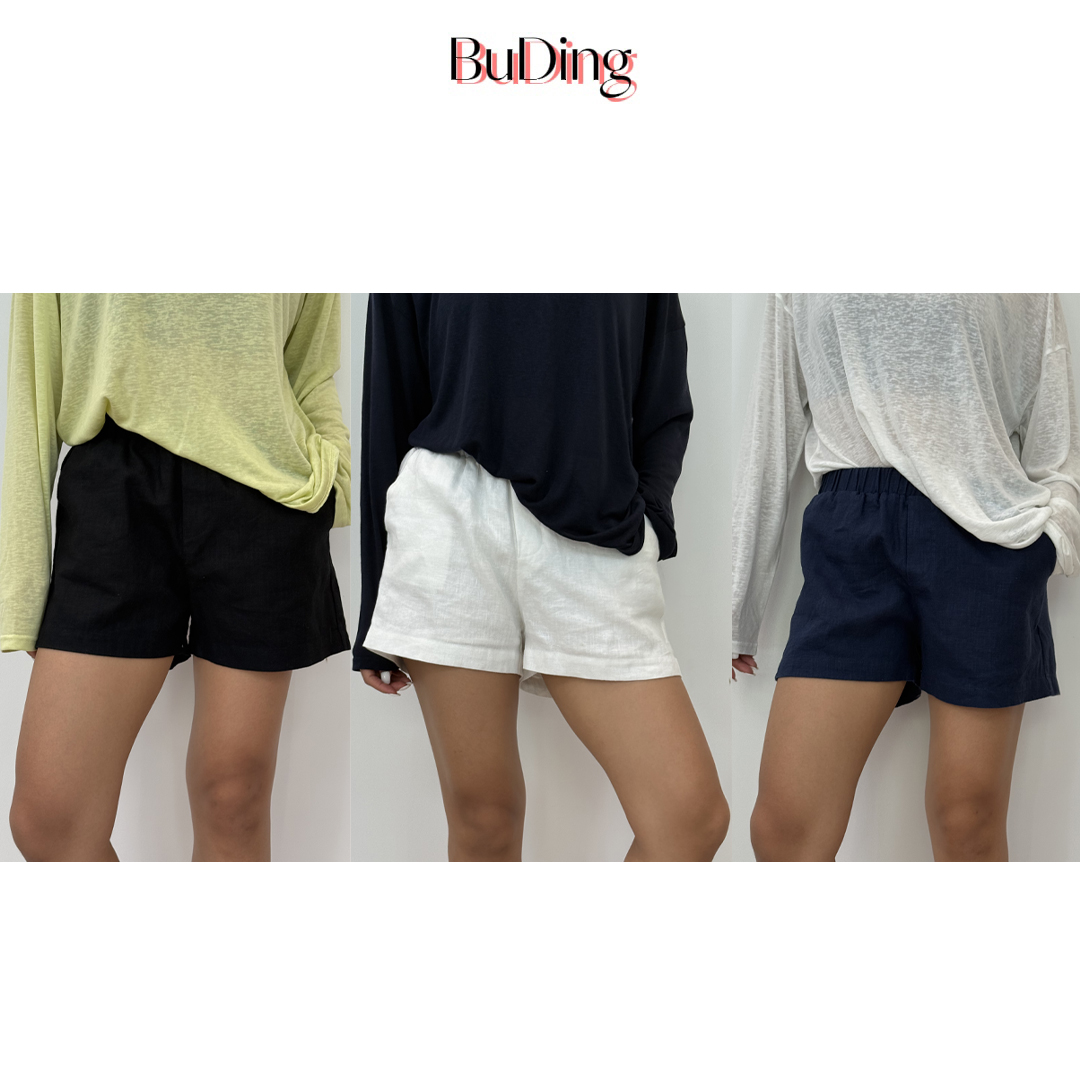 BuDing 高级感慵懒风棉麻中腰宽松短裤