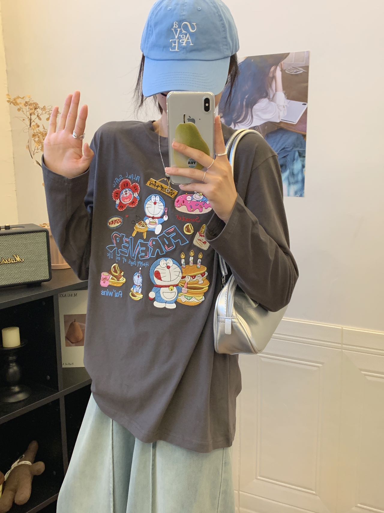 ForeverRice金喜纯棉磨毛哆啦A梦韩系氛围感打底衫2582