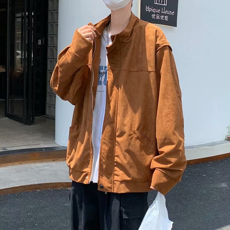 J04鹿皮绒潮牌痞帅炸街欧美hiphop外套酷盐系美式复古夹克男