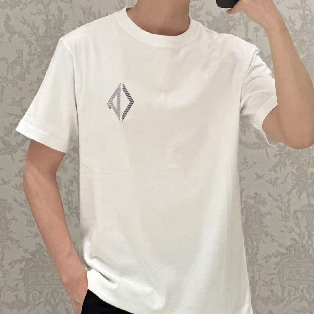 未使用 DIOR/迪奥 25年新款菱形几何刺绣logo白色百搭短袖T恤