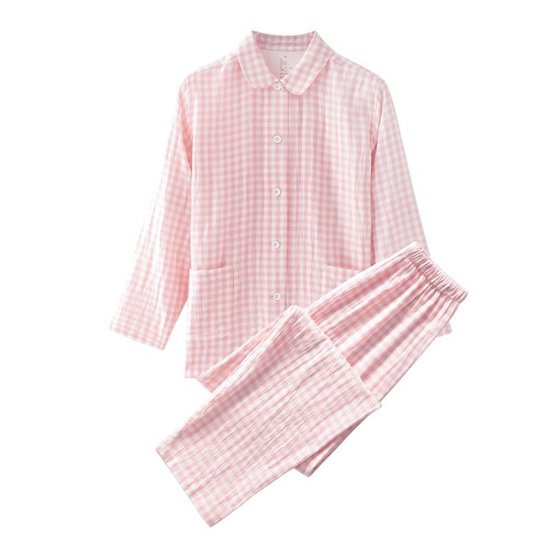 【无印同款】A类100%全棉双层纱纯棉男女无侧缝春夏秋家居服睡衣
