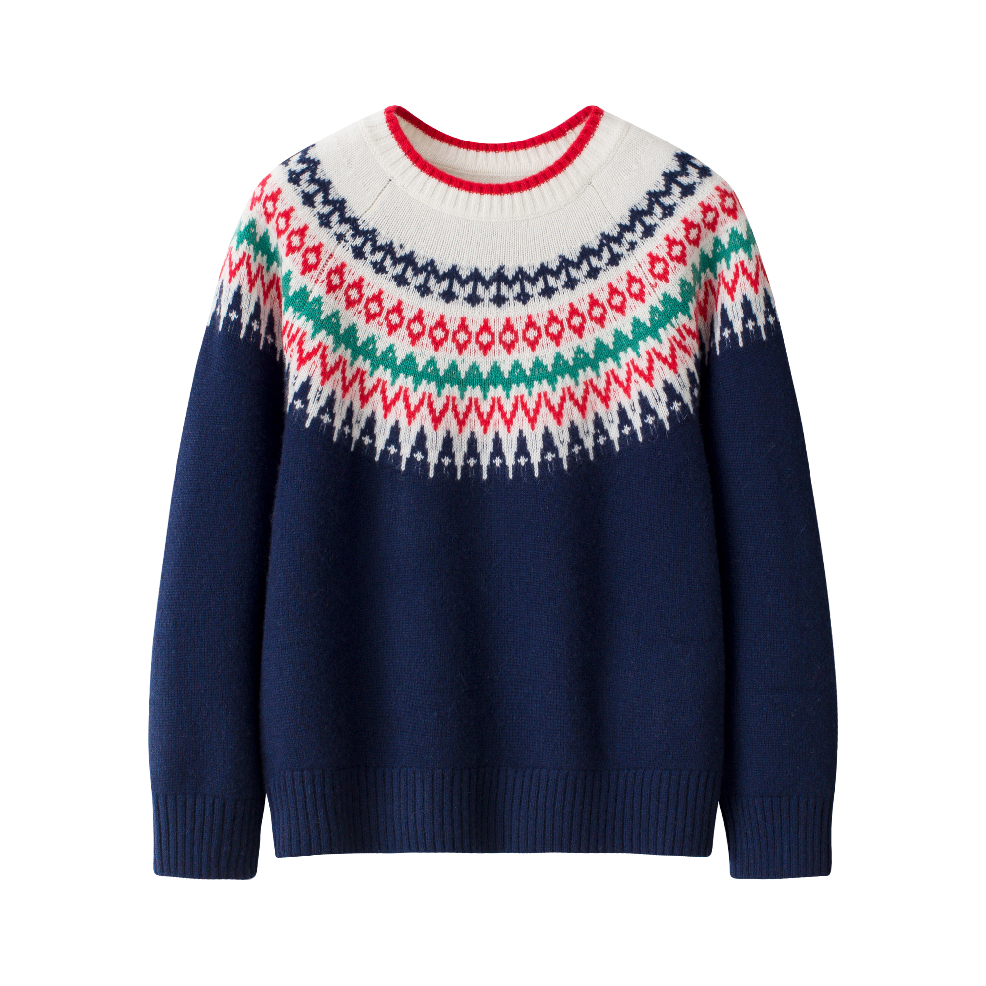 儿童提花羊绒衫费尔岛撞色针织衫圆领套头打底毛衣保暖舒适童装