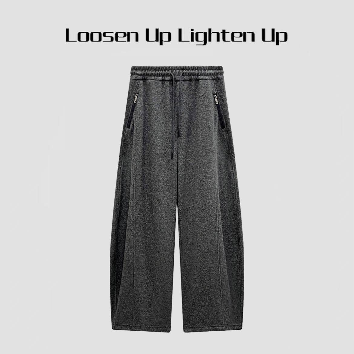 Loosen Up【奶芙裤】ROW风宽松廓形慵懒风侧拉链抽绳松紧腰阔腿裤