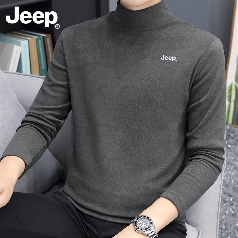 Jeep吉普男士长袖T恤春秋季新款休闲修身百搭潮流高领打底衫韩版