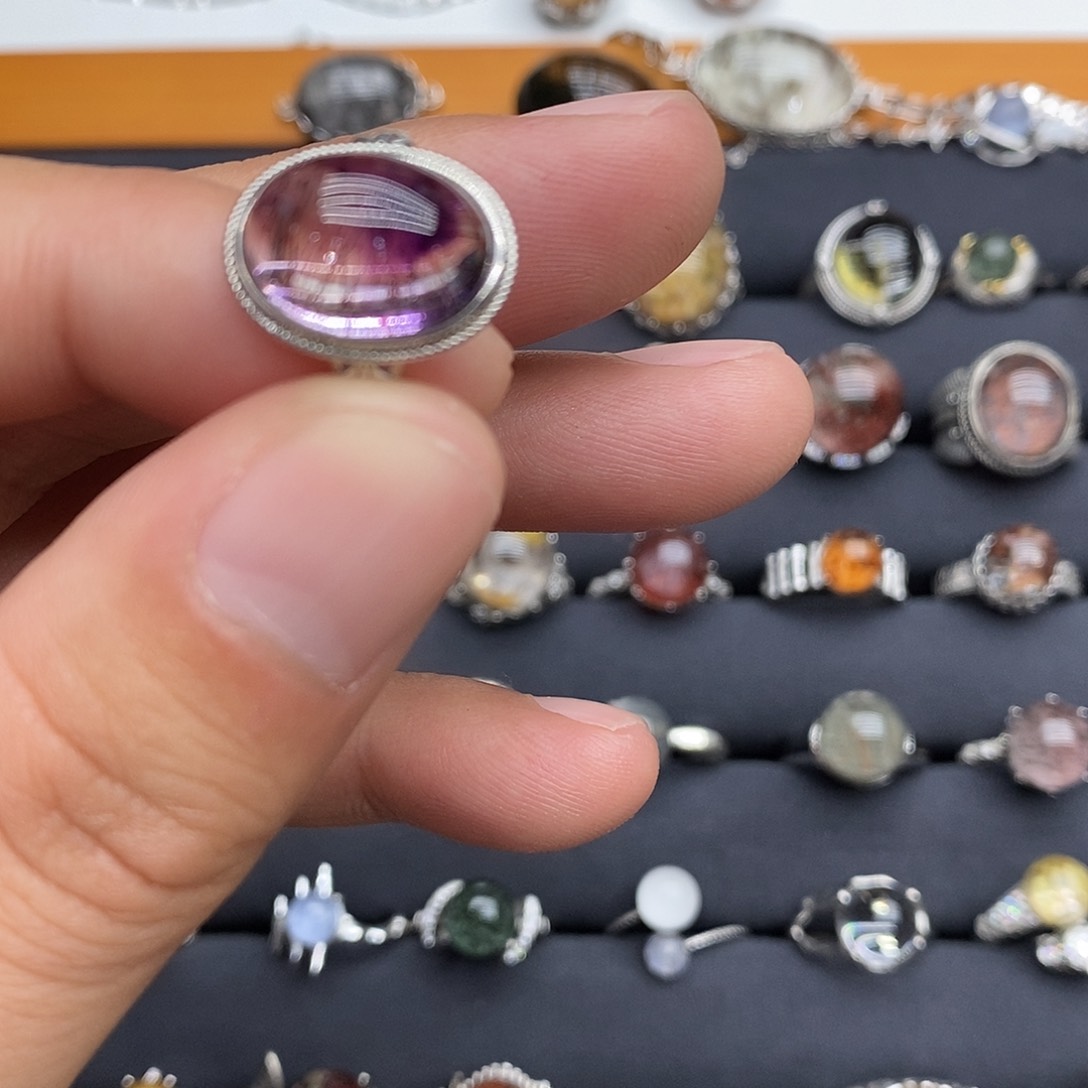 水晶戒指银S925镶嵌喂**女天然水晶戒指