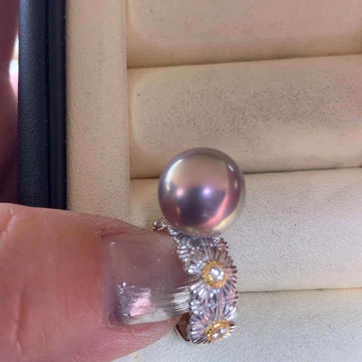 银S925镶嵌戒指淡水珍珠