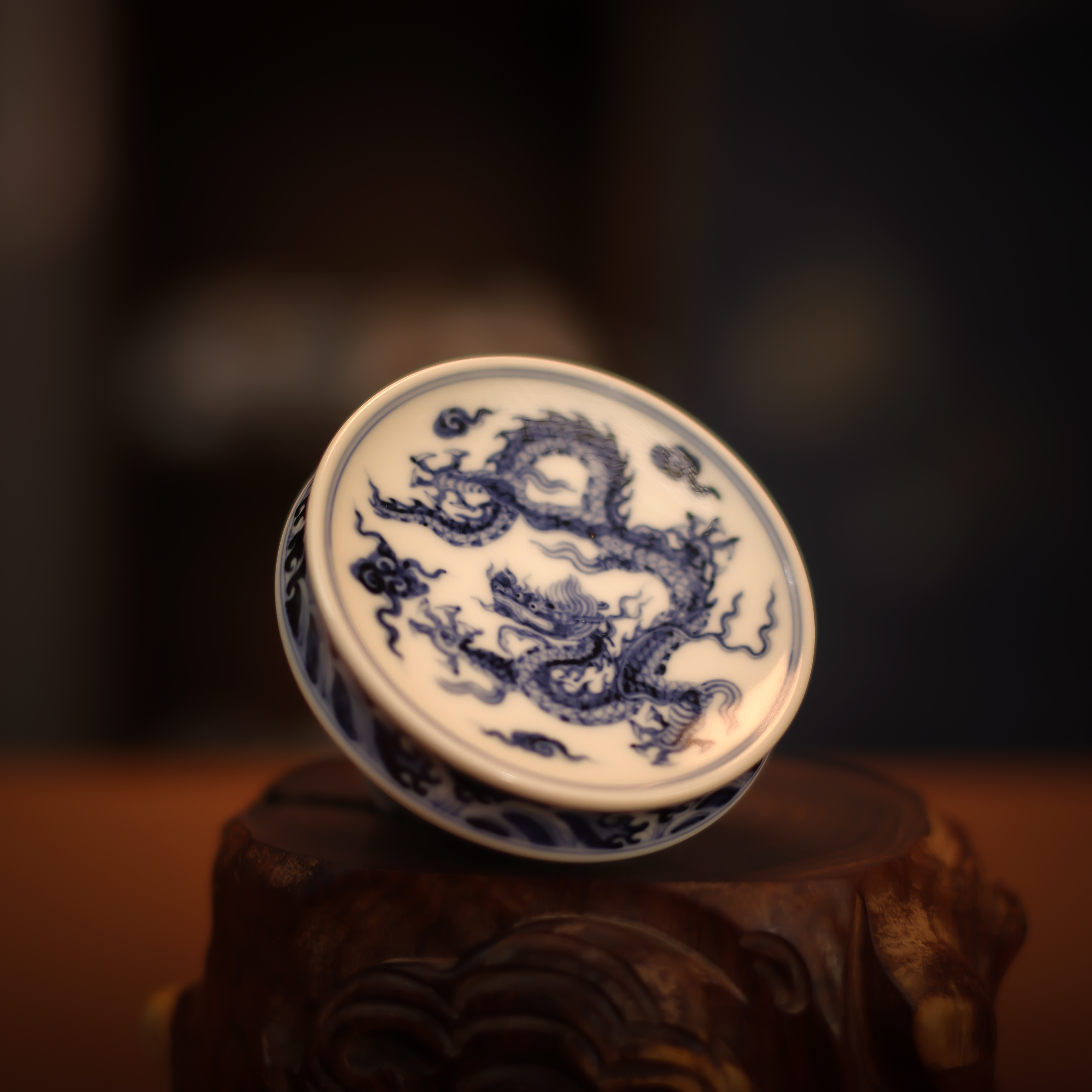 垂虹慕古景德镇高端茶器纯手工仿明永宣青花云龙纹手绘盖置茶托