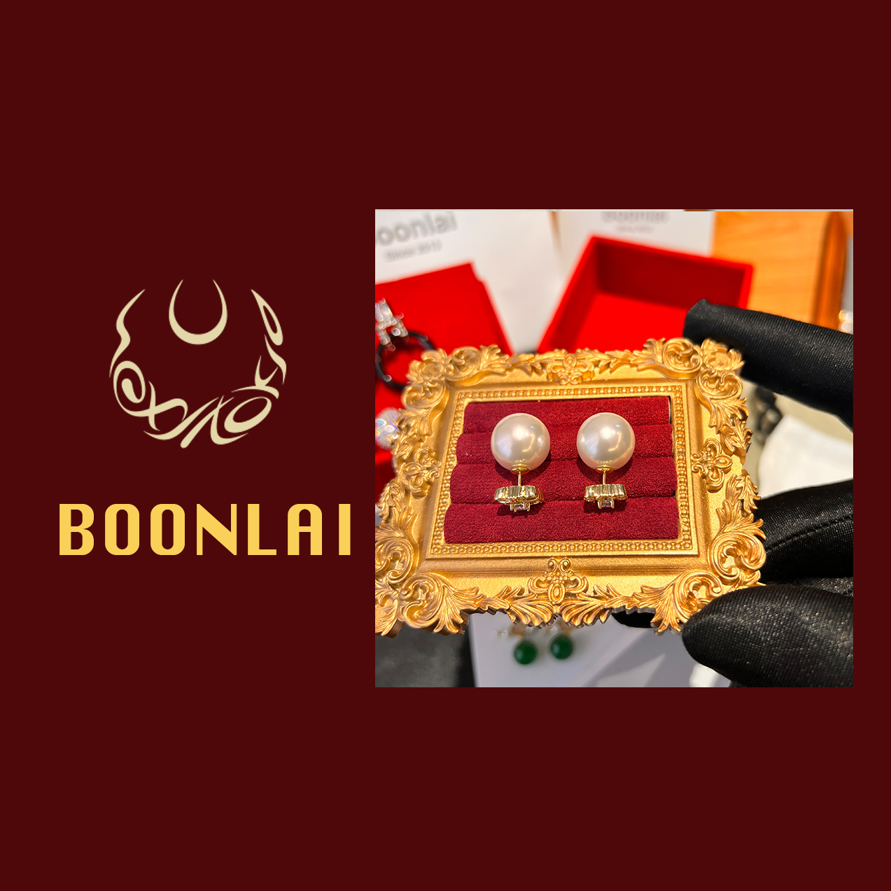 铜合金莫桑石耳饰  Boonlai  镂空字母前后珠珠耳环1461