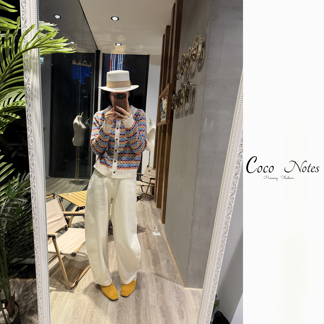  COCO NOTES  HY7083全羊毛翻领多彩冬装时尚开衫毛衣外套