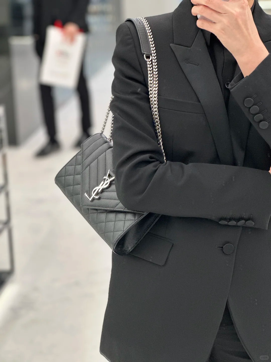 95新 YSL/圣罗兰 新款信封小号黑银/98新/严选