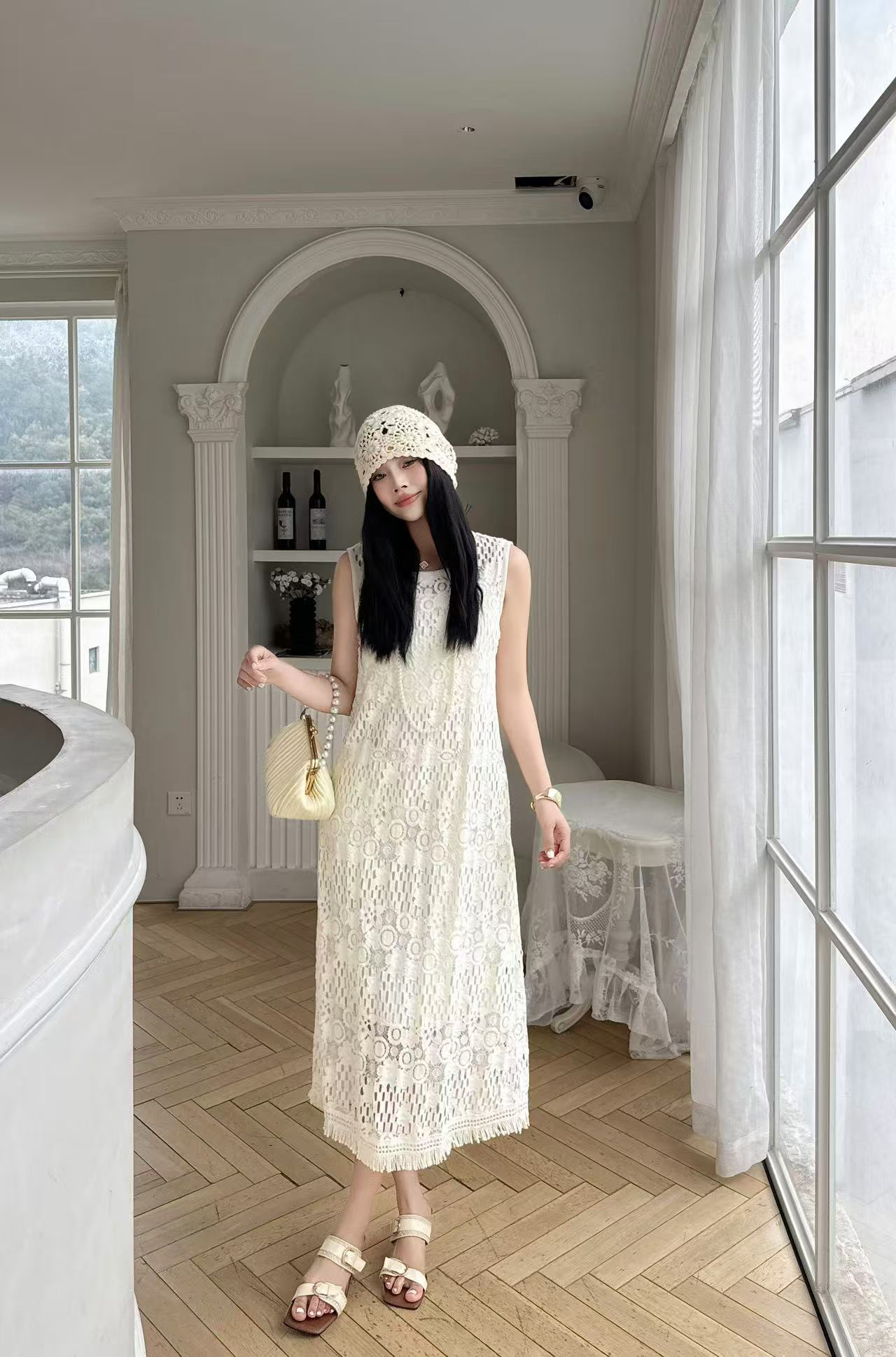 DD-22110法式风镂空夏季春夏无袖连衣裙显瘦