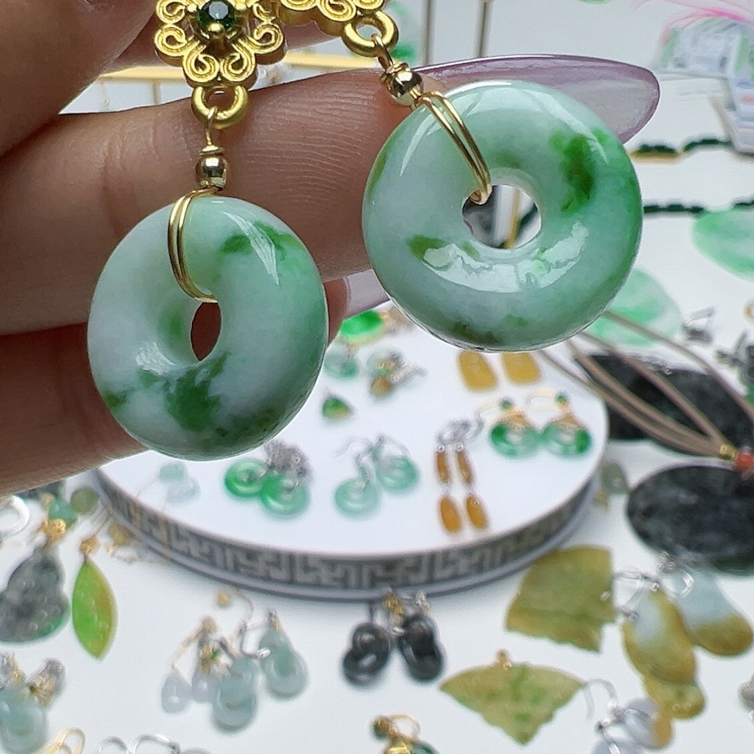 翡翠未镶嵌耳饰天然缅甸A货翡翠