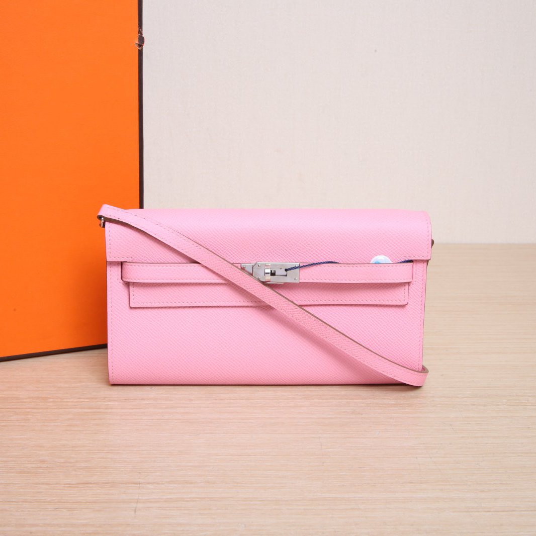 99新 Hermes/爱马仕 小花攀攀Kelly Long ToGo新唇膏粉Togo皮 Z刻