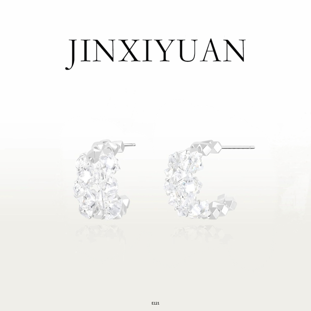 铜合金耳饰 JINXIYUAN/瑾熙媛 【碎银子】感时尚优雅小C形耳环E121