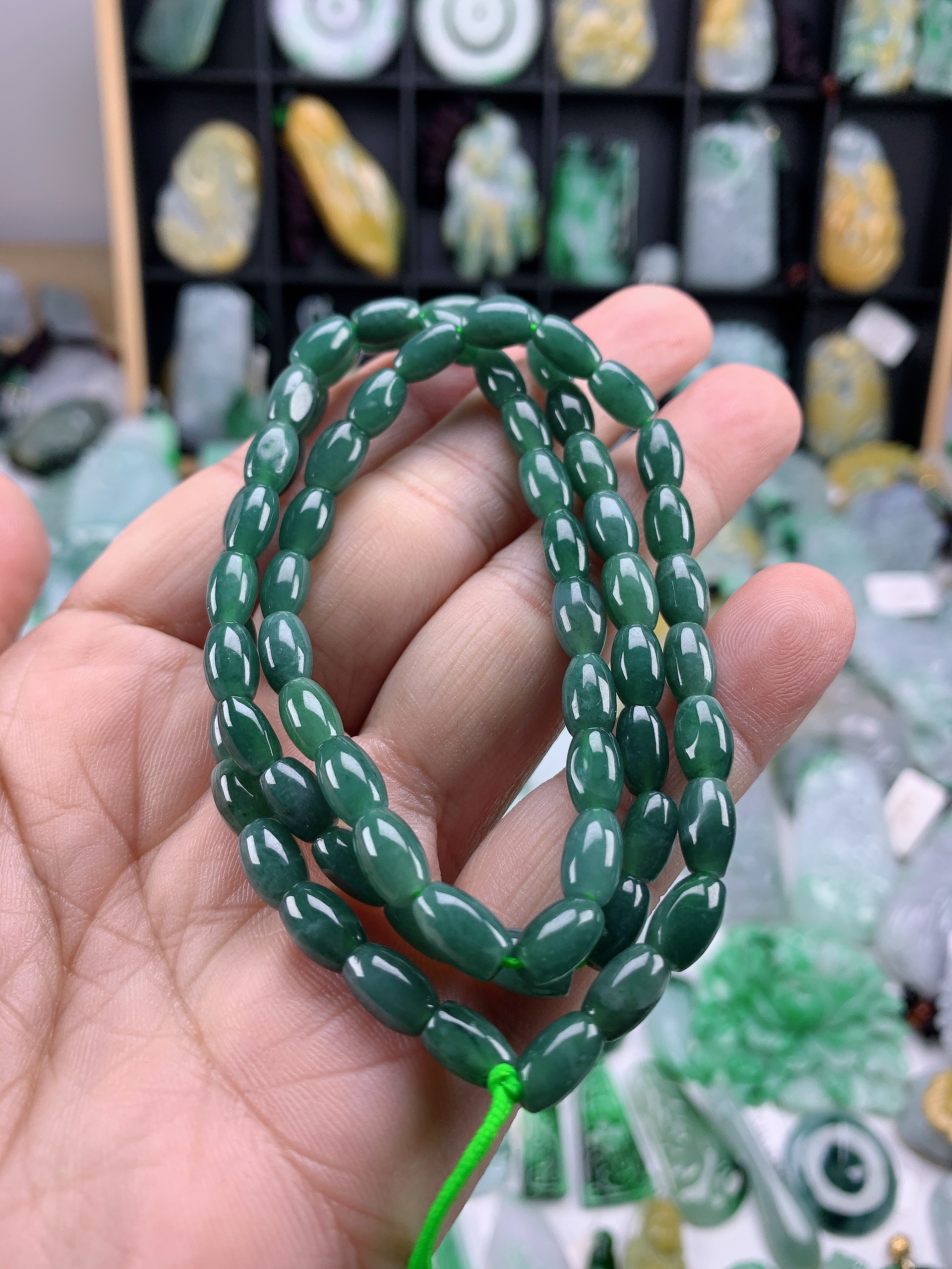 天然A货翡翠蓝水路路通米珠项链卡：5.5完美主义者慎拍