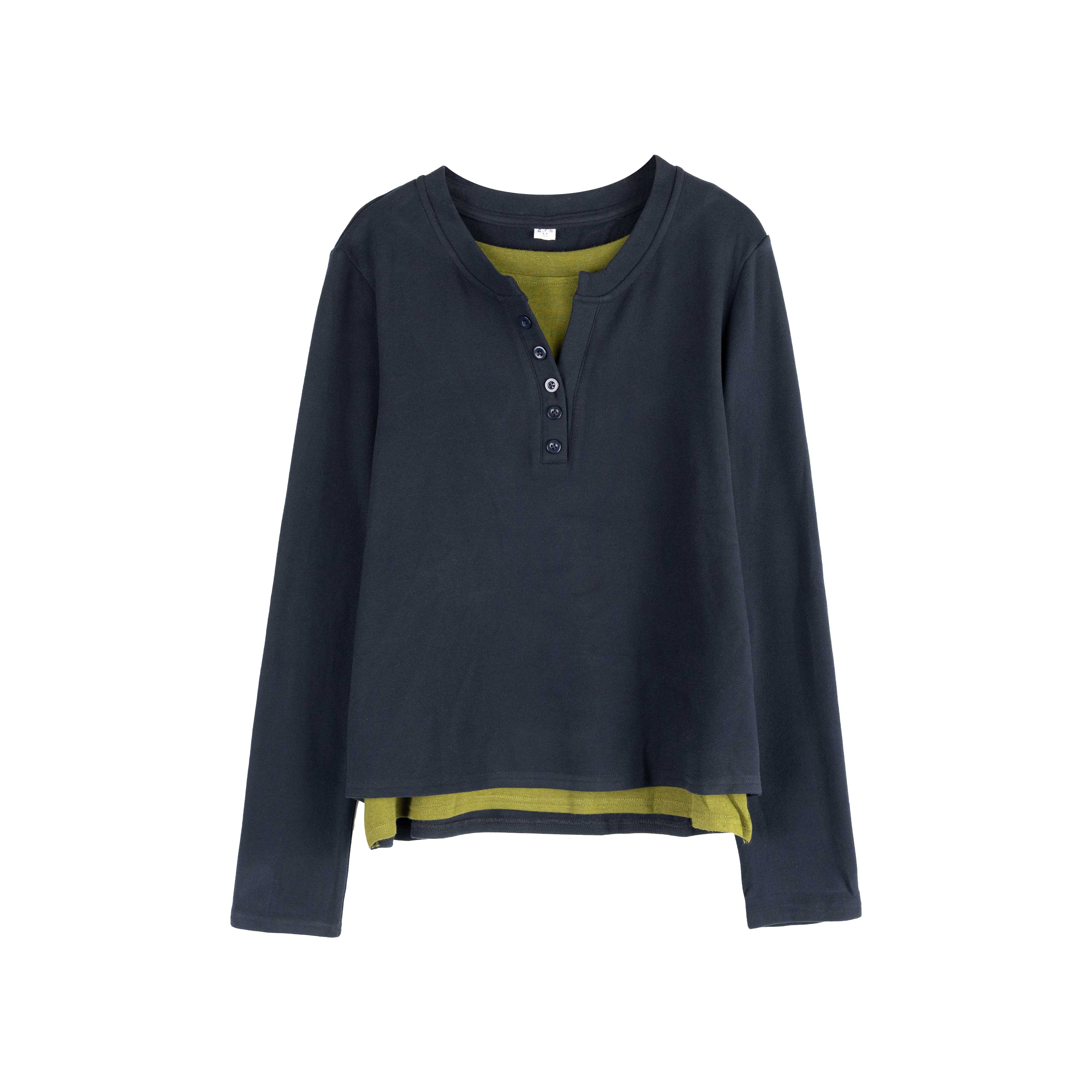 【大婷】高级感撞色假两件圆领长袖上衣女2025秋冬时尚休闲内搭8022