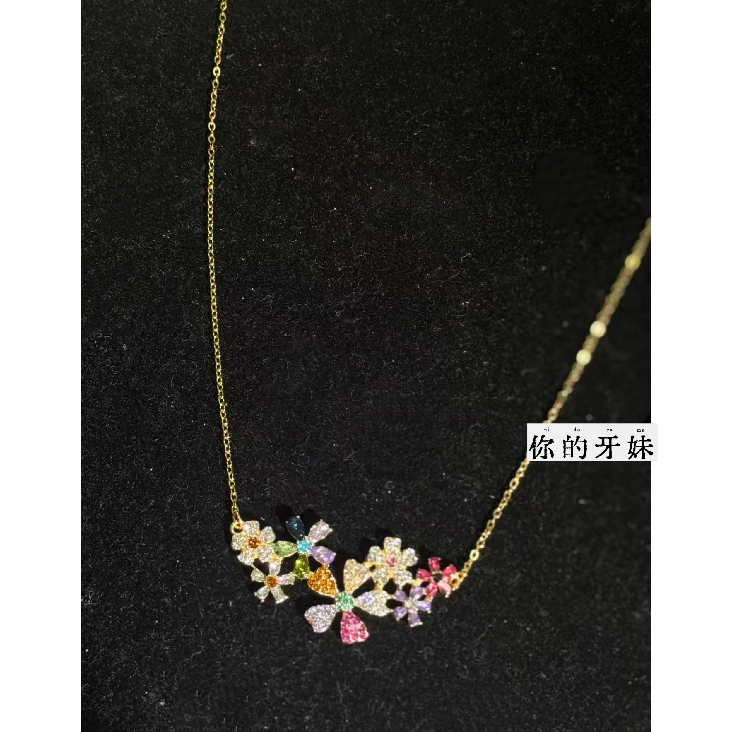合金项链 多彩小花项链XL597时尚经典百搭轻奢复古气质小众