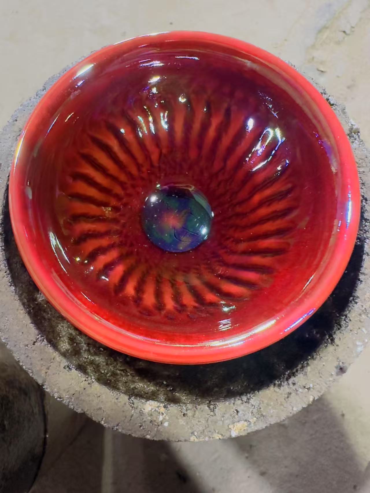 高端建盏 七彩牛血国尊红束口