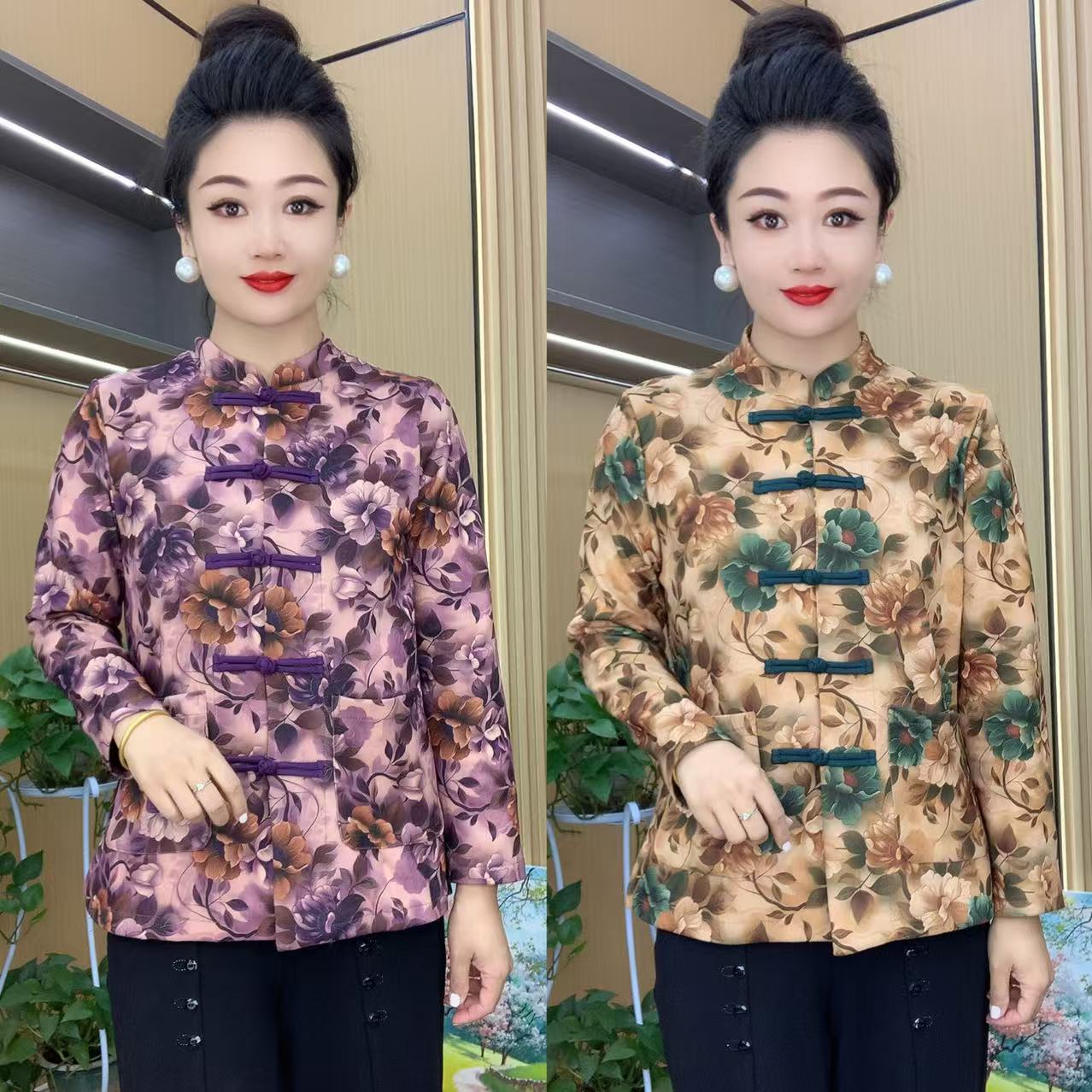 秋冬时尚盘扣立体花德绒弹力小衫外套两穿0509#