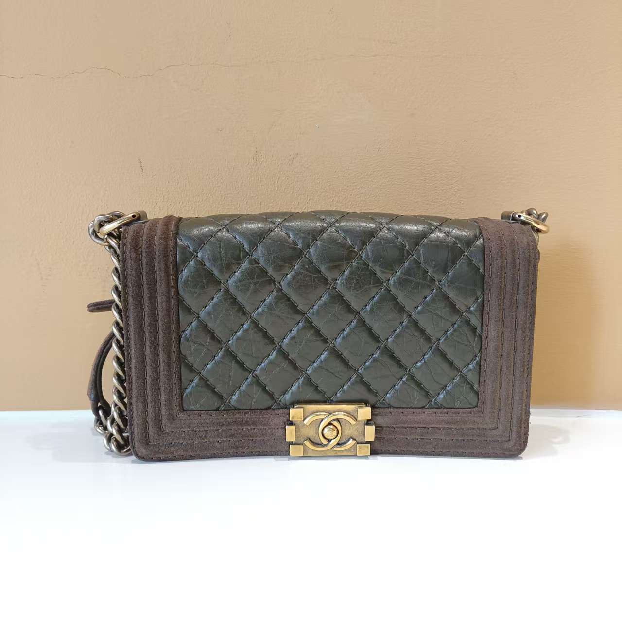 95新 Chanel/香奈儿 香奈儿leboy橄榄油色单肩包