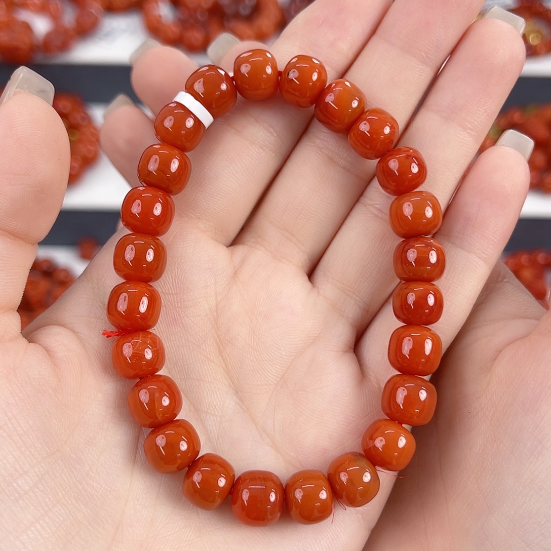 南红玛瑙未镶嵌瓦西柿子红玉化9mm老型手串