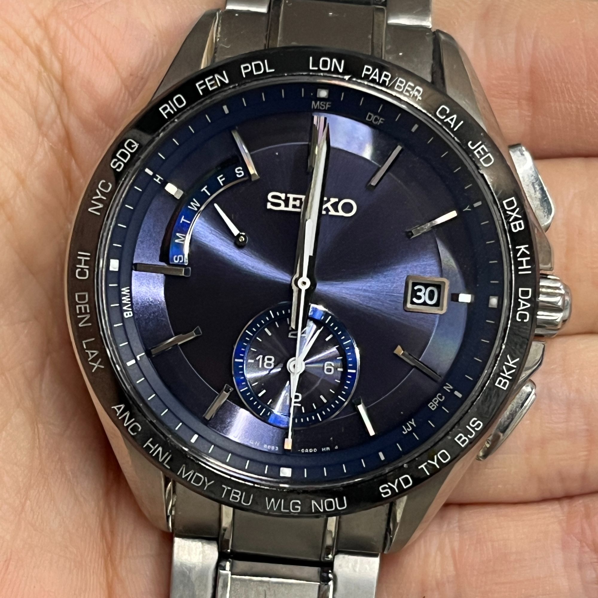 95新 Seiko/精工 光动能电波表8B63机芯全球六局电波自动对时